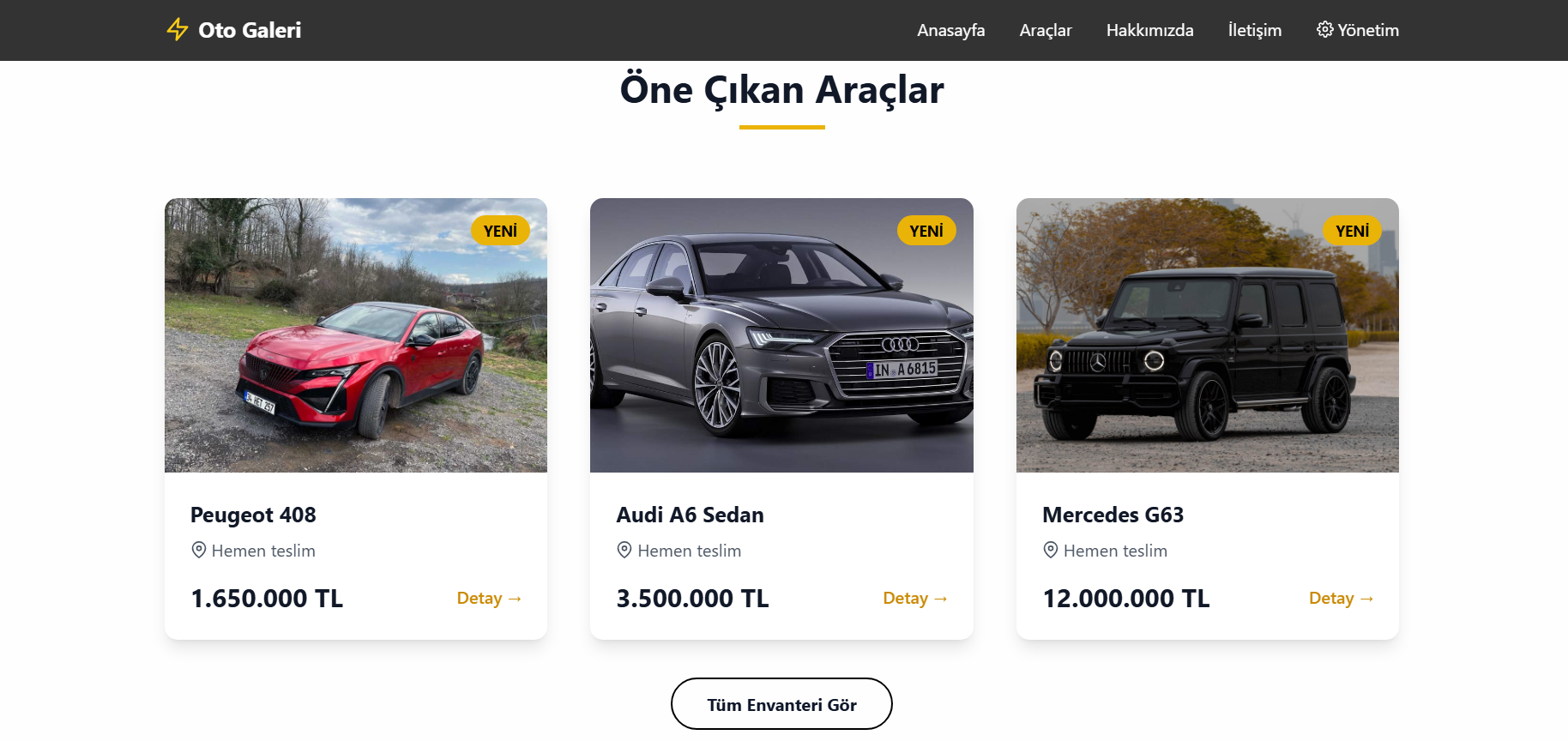 Vora-Galeri - Modern araç galerisi ve satış yönetim sistemi